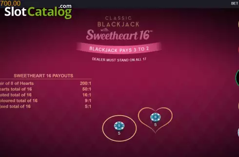 Οθόνη3. Classic Blackjack with Sweetheart 16 Κουλοχέρης
