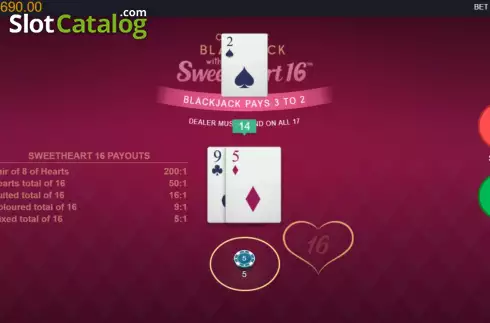 Οθόνη4. Classic Blackjack with Sweetheart 16 Κουλοχέρης