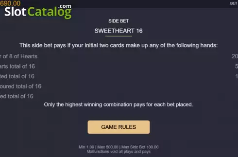 Οθόνη6. Classic Blackjack with Sweetheart 16 Κουλοχέρης