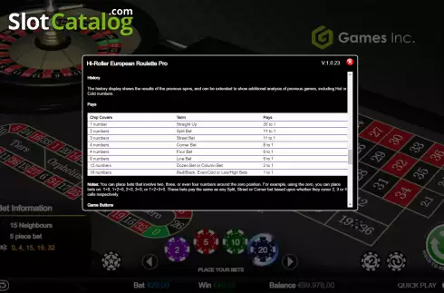 Οθόνη5. Hi-Roller Roulette (Games Inc) Κουλοχέρης