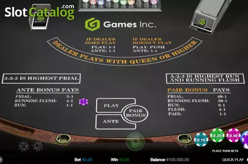 Οθόνη2. Three Card Brag (Games Inc) Κουλοχέρης