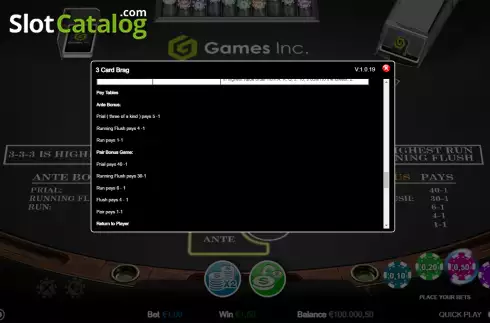 Οθόνη4. Three Card Brag (Games Inc) Κουλοχέρης
