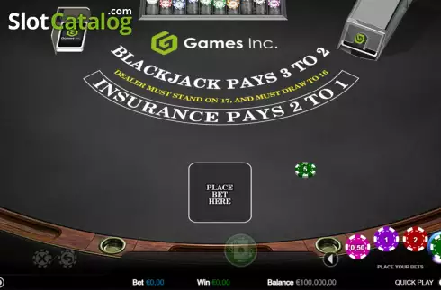 Οθόνη2. Single Hand Blackjack (Games Inc) Κουλοχέρης