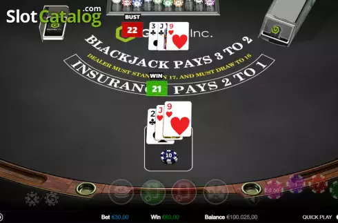 Οθόνη4. Single Hand Blackjack (Games Inc) Κουλοχέρης