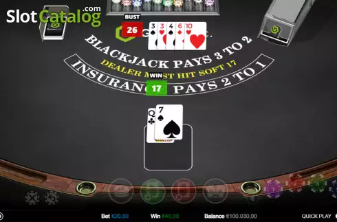 Οθόνη4. Single Deck Blackjack (Games Inc) Κουλοχέρης 