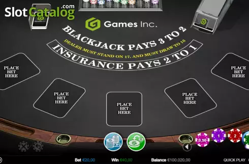 Οθόνη3. Five Hand Blackjack (Games Inc) Κουλοχέρης 