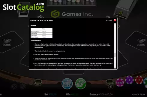 Οθόνη4. Five Hand Blackjack (Games Inc) Κουλοχέρης 