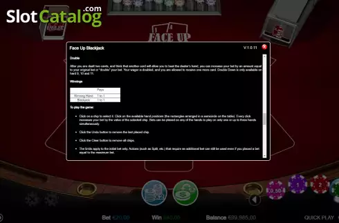 Οθόνη4. Face-Up Blackjack (Games Inc) Κουλοχέρης