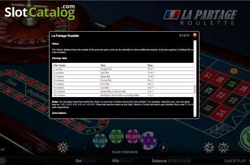 Οθόνη5. La Partage Roulette (Games Inc) Κουλοχέρης