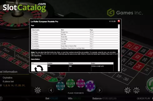 Οθόνη5. Lo-Roller European Roulette (Games Inc) Κουλοχέρης 