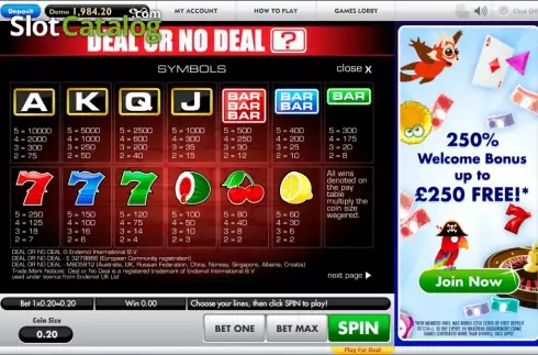Οθόνη2. Deal or No Deal (Gamesys) Κουλοχέρης 