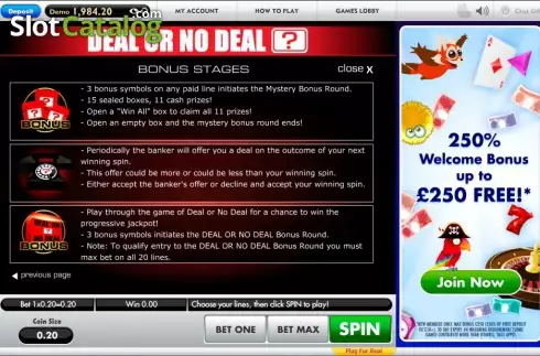 Οθόνη3. Deal or No Deal (Gamesys) Κουλοχέρης 