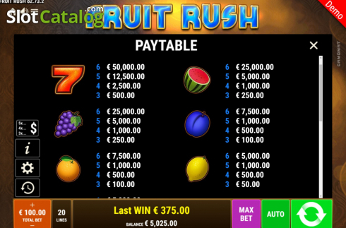 Οθόνη7. Fruit Rush (Gamomat) Κουλοχέρης