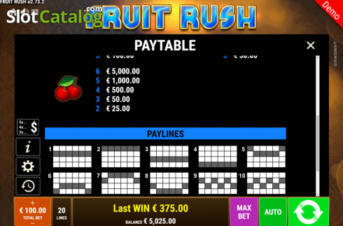 Οθόνη8. Fruit Rush (Gamomat) Κουλοχέρης