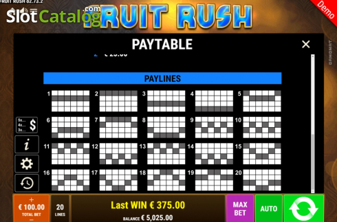 Οθόνη9. Fruit Rush (Gamomat) Κουλοχέρης
