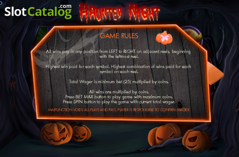 Πίνακας πληρωμών 1. Haunted Night Κουλοχέρης
