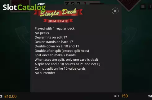 Οθόνη7. Single Deck Blackjack (Genii) Κουλοχέρης