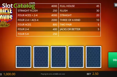 Οθόνη2. Triple Double Bonus Poker Κουλοχέρης