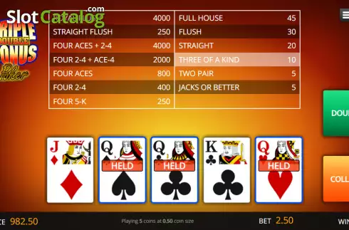 Οθόνη3. Triple Double Bonus Poker Κουλοχέρης