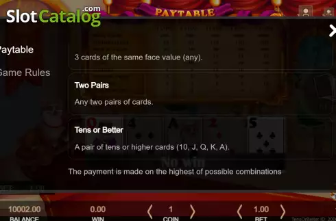 Οθόνη8. 10's or Better (Getta Gaming) Κουλοχέρης