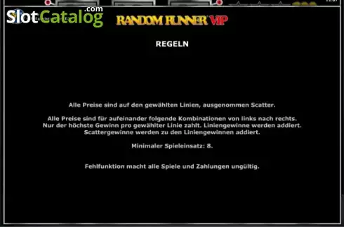 Πίνακας πληρωμών 6. Random Runner VIP Κουλοχέρης