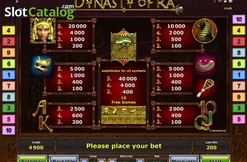 Πίνακας πληρωμών 1. Dynasty of Ra™ Κουλοχέρης