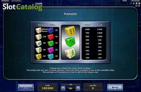 Πίνακας πληρωμών 1. Dice Winner Κουλοχέρης