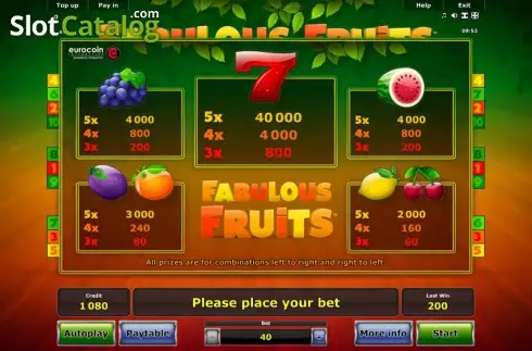 Πίνακας πληρωμών 1. Fabulous Fruits Κουλοχέρης
