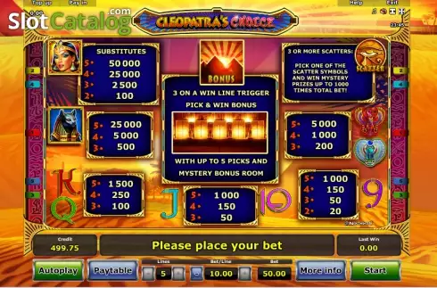 Πίνακας πληρωμών 1. Cleopatra's Choice Κουλοχέρης