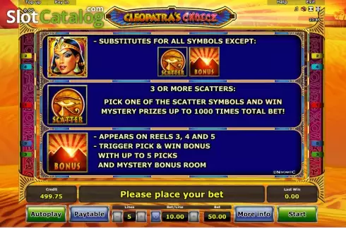 Πίνακας πληρωμών 2. Cleopatra's Choice Κουλοχέρης