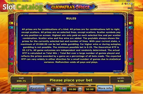 Πίνακας πληρωμών 4. Cleopatra's Choice Κουλοχέρης