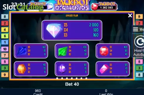 Πίνακας πληρωμών 1. Jackpot Diamonds Κουλοχέρης