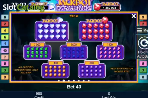 Πίνακας πληρωμών 2. Jackpot Diamonds Κουλοχέρης