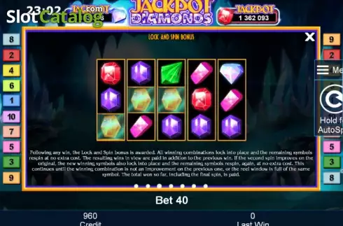 Πίνακας πληρωμών 3. Jackpot Diamonds Κουλοχέρης