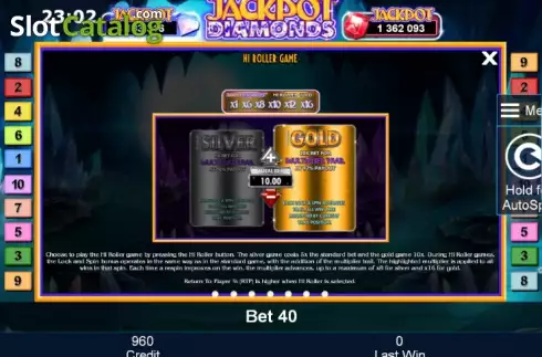 Πίνακας πληρωμών 5. Jackpot Diamonds Κουλοχέρης