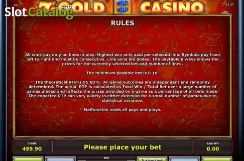 Πίνακας πληρωμών 4. 7´s Gold Casino Κουλοχέρης