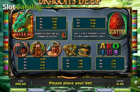 Πίνακας πληρωμών 1. Dragon's Deep Κουλοχέρης