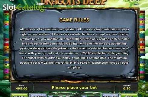 Πίνακας πληρωμών 3. Dragon's Deep Κουλοχέρης