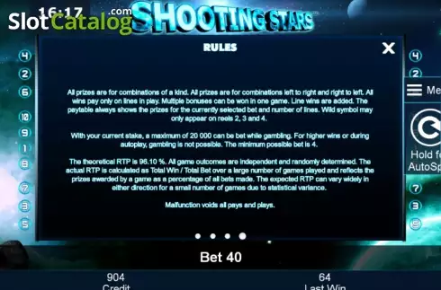 Πίνακας πληρωμών 4. Shooting Stars Κουλοχέρης 