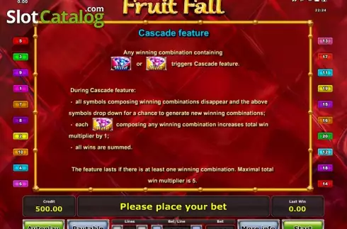 Πίνακας πληρωμών 4. Fruit Fall (Octavian Gaming) Κουλοχέρης