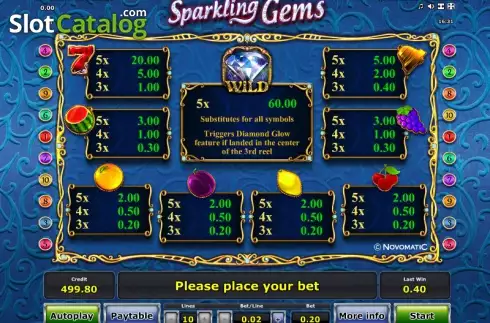 Πίνακας πληρωμών 1. Sparkling Gems Κουλοχέρης