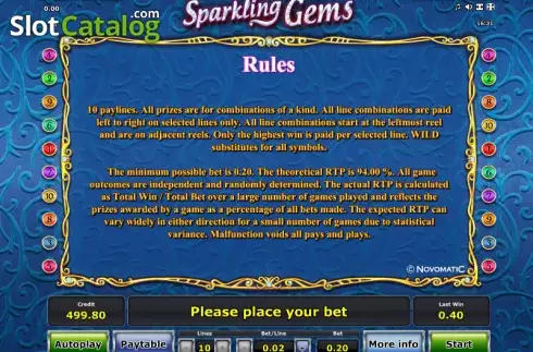 Πίνακας πληρωμών 4. Sparkling Gems Κουλοχέρης
