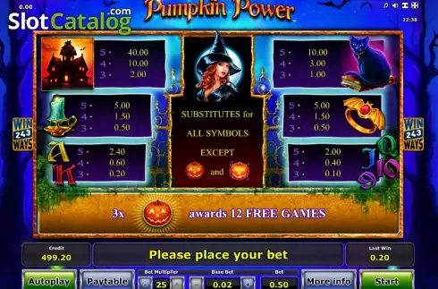 Πίνακας πληρωμών 1. Pumpkin Power Κουλοχέρης