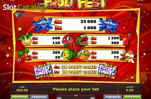 Πίνακας πληρωμών 1. Fruit Fest Κουλοχέρης 