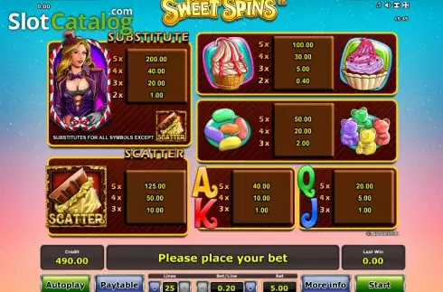 Πίνακας πληρωμών 1. Sweet Spins Κουλοχέρης