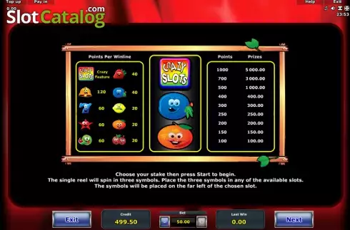 Πίνακας πληρωμών 1. Crazy Slots Κουλοχέρης