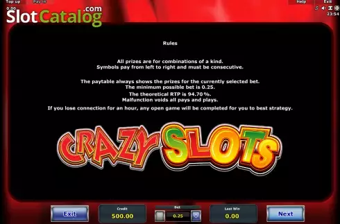 Πίνακας πληρωμών 5. Crazy Slots Κουλοχέρης
