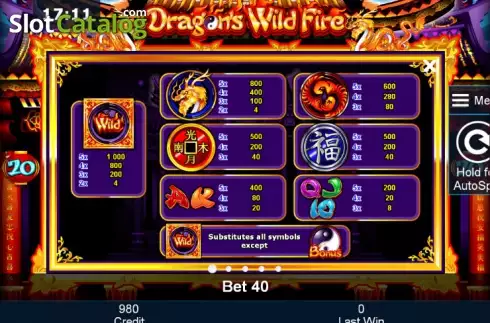 Πίνακας πληρωμών 1. Dragon's Wild Fire Κουλοχέρης