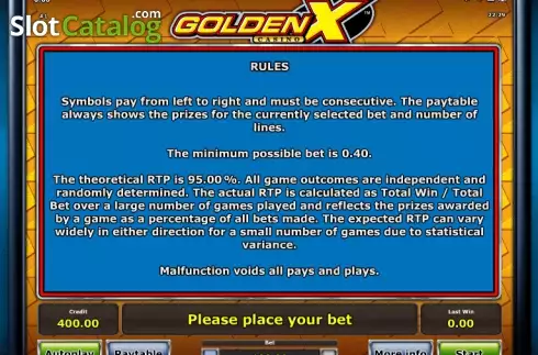 Πίνακας πληρωμών 2. GOLDEN X casino Κουλοχέρης 