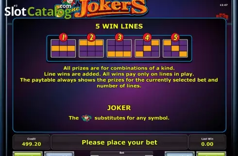 Πίνακας πληρωμών 2. 5 Line Jokers Κουλοχέρης